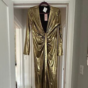 MICAS Gold Lame Maxi Dress